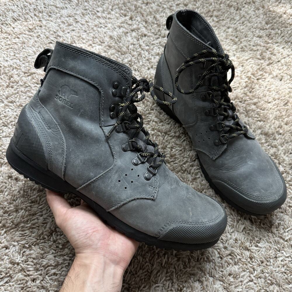 Sorel Ankeny Mid Waterproof Leather Boots Men’s Size 11.5 Gray Ankle Lace Up